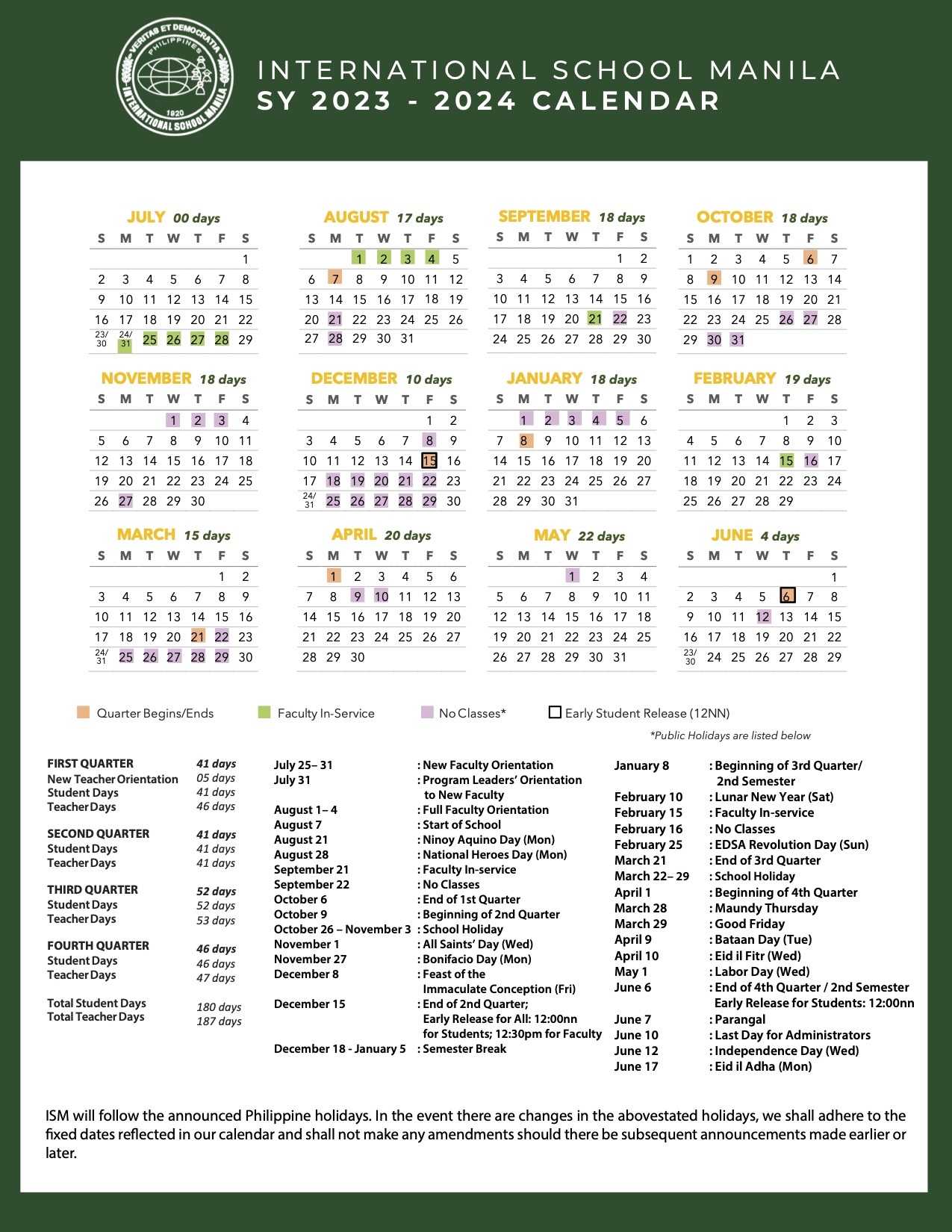 Calendar International School Manila